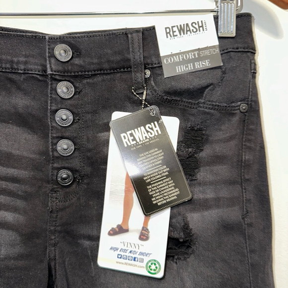 NWT!Women's Rewash Denim Shorts, 7/28,Black Distressed Midi Comfort Stretch High - Picture 7 of 12